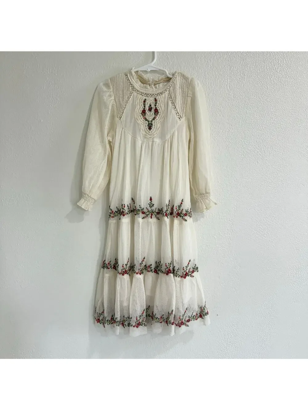 NWT Zara Girls Embroidered Prairie Dress Cream Floral Cottagecore Boho Size 6